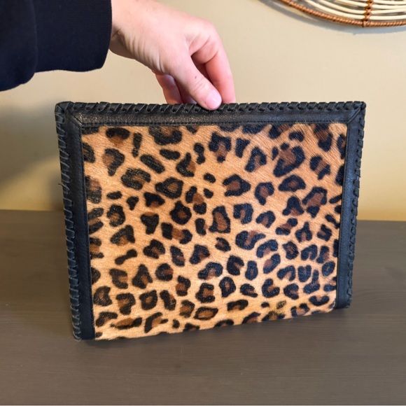 Cleobella Leopard Print Calf Hair Envelope Clutch with Black Leather Trim - Picture 5 of 12